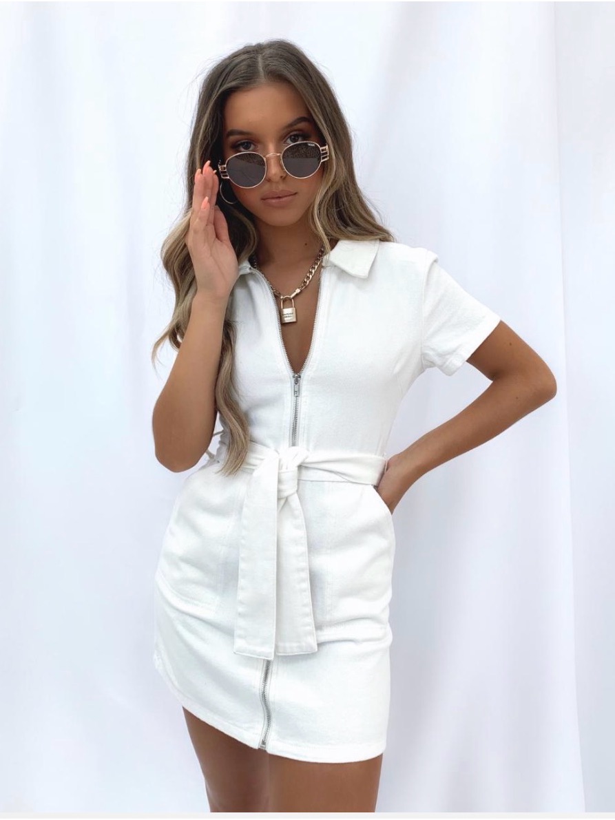 Wildfox White Zip-Front Collared Mini Dress